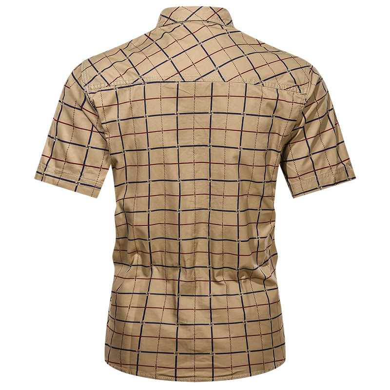 Camicia scozzese da uomo in cotone sciolto multitasche da lavoro casual estivo a maniche corte 2021_voghion.com