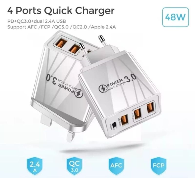 UK Plug Type-C PD Fast Charge USB Hub Mains Adapter Wall Charger For IPhone Sams_voghion.com