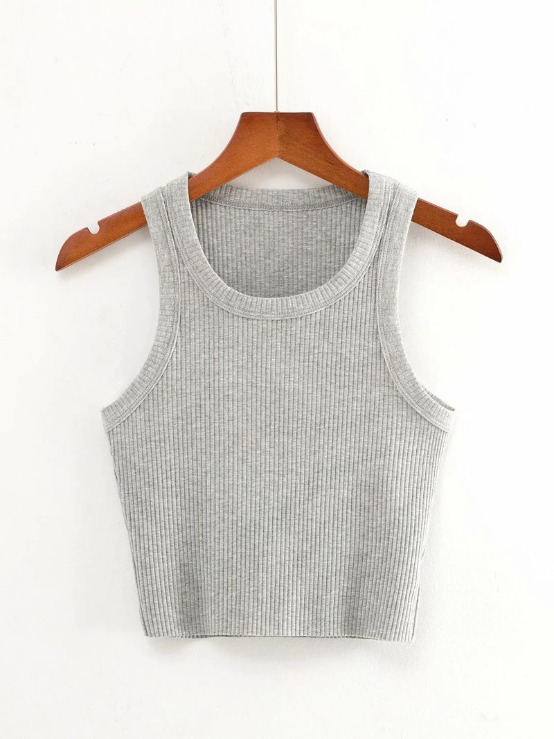 Sommer-Sport-Shorts im neuen Stil mit Rundhalsausschnitt, einfarbig und Fransenkanten, schmal geschnittene I-förmige Weste für Damen_voghion.com