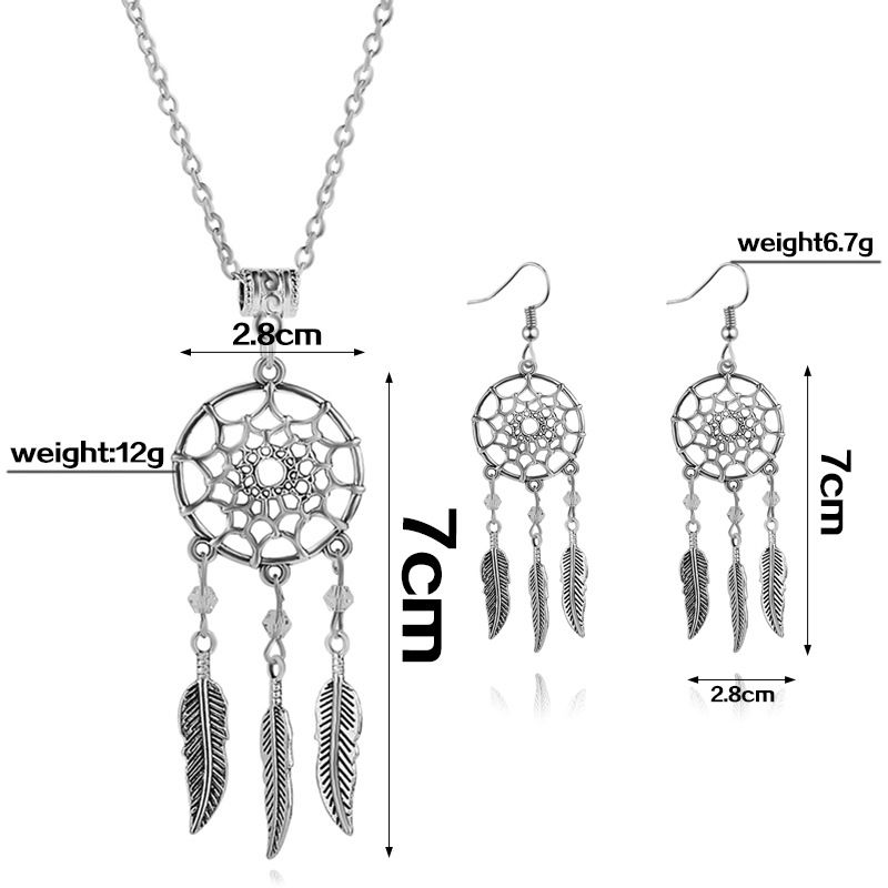 Collier chaud de commerce extérieur chaîne de clavicule féminine personnalité de la mode européenne et américaine attrape-rêves pendentif en plumes collier boucle d'oreille accessoires_voghion.com