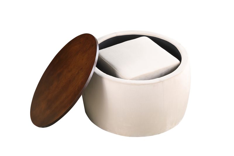 Round Ottoman Set With Storage, 2 In 1 Combination, Round Coffee Table, Square Foot Rest Footstool For Living Room Bedroom Entryway Office_voghion.com