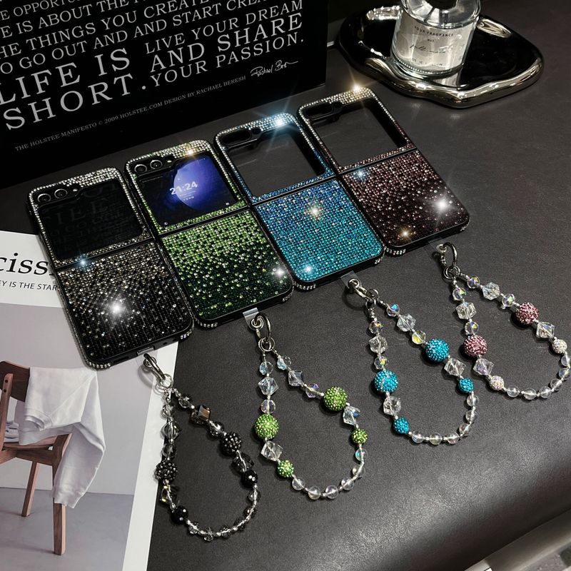 Luxury Diamond Change Color Crystal Strap Wrist Chain Bracelet Phone Case Cover For Samsung Galaxy Z Flip 3 4 5 6_voghion.com