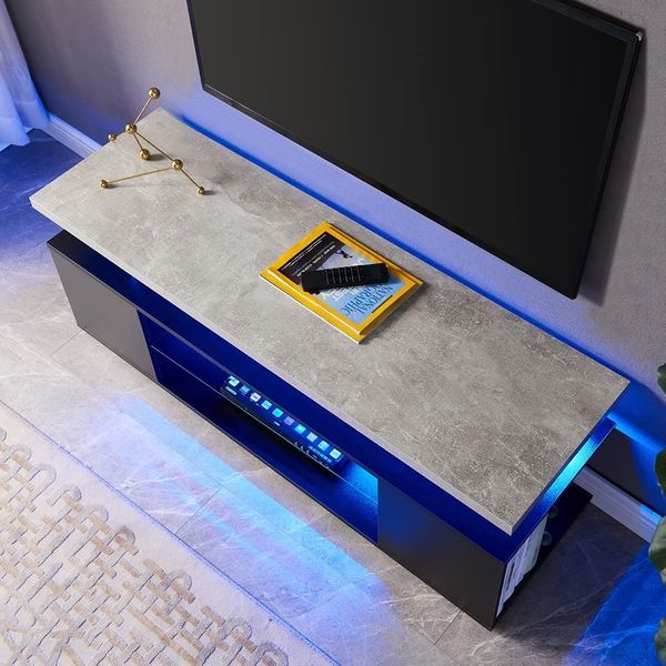 TV Stand For 65 Inch TV LED Gaming Entertainment Center Media Storage Console Table With Large Side Cabinet For Living Room( Black+Gray)_voghion.com