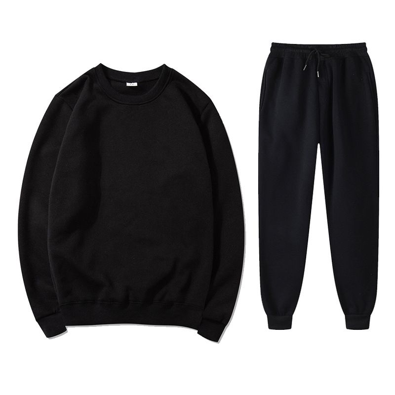 Sports Clothing Men's And Women's Round Neck Sweatshirt Suit Solid Color Light Plate Fleece Loose Pullover 2 Piece Sportswear Suit_voghion.com
