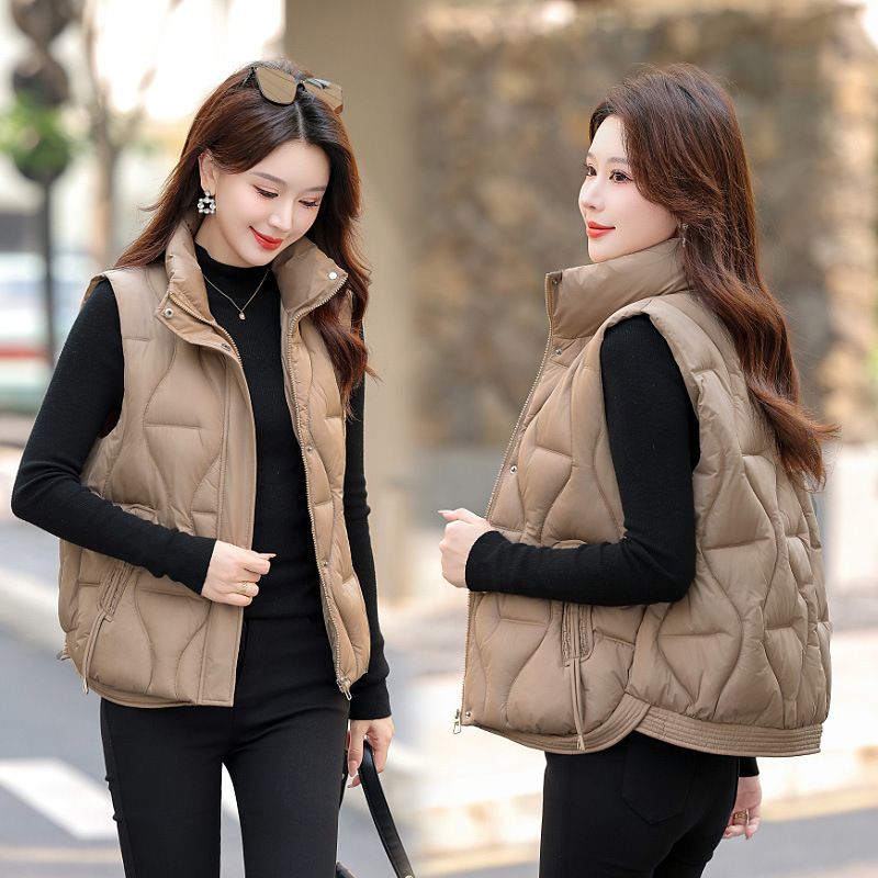 Women's Padded Vest With Stand Collar, Winter Warm Quilted Jacket, Loose Fit Casual Outerwear, Lightweight Puffer Gilet For Autumn & Winter_voghion.com