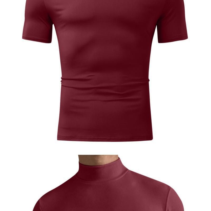2024 Herbst Winter Stehkragen Kurzarm T-Shirt Herren Basishemd Einfarbiges Oberteil_voghion.com