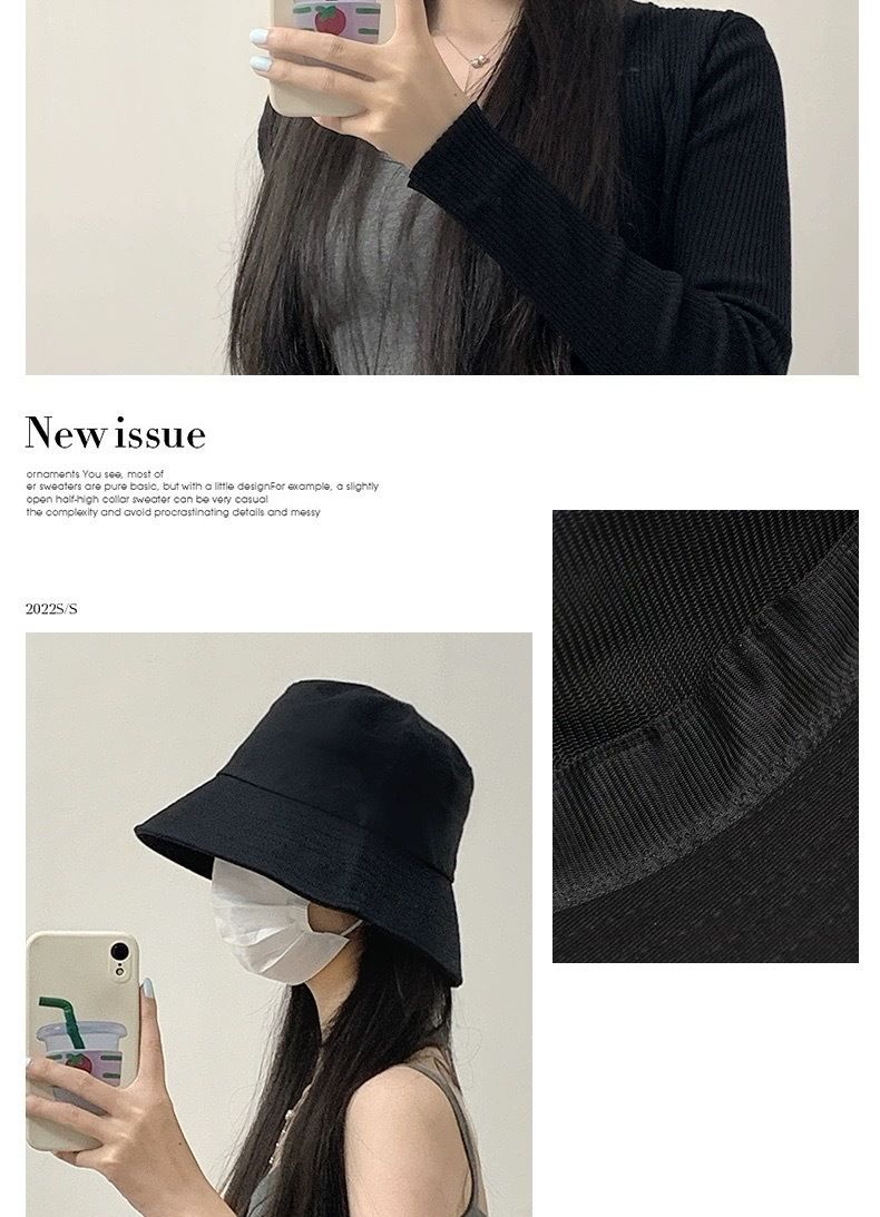 Cappello da pescatore nero da donna, primavera e autunno, versione coreana, casual, tutto abbinato, protezione solare, stile giapponese, cappello da sole_voghion.com