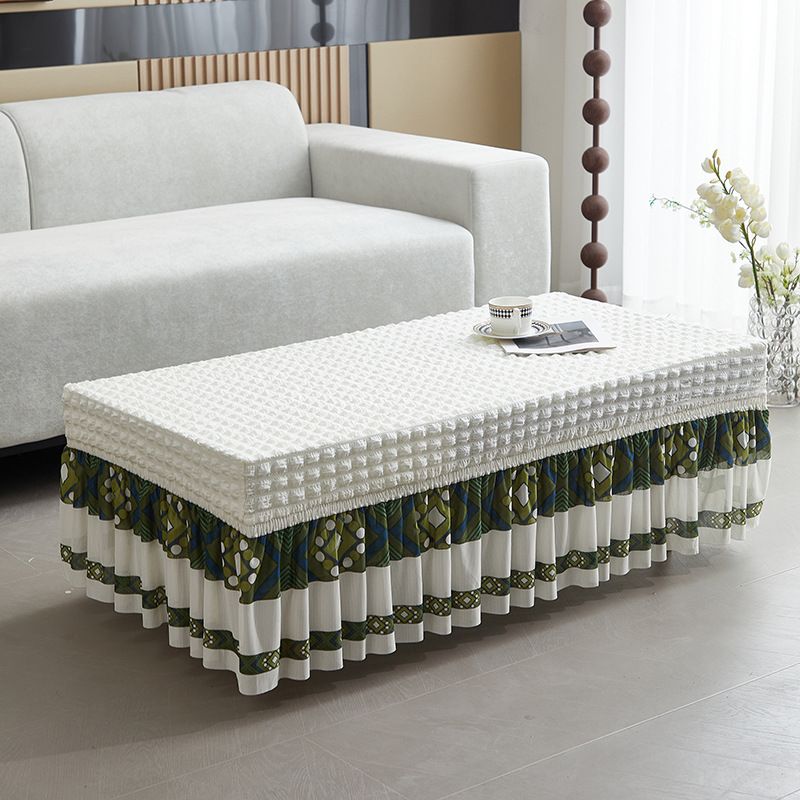 Nappe élastique à ourlet à bulles – Nappe rectangulaire extensible pour tables basses et à manger, protection anti-poussière moderne de couleur unie_voghion.com