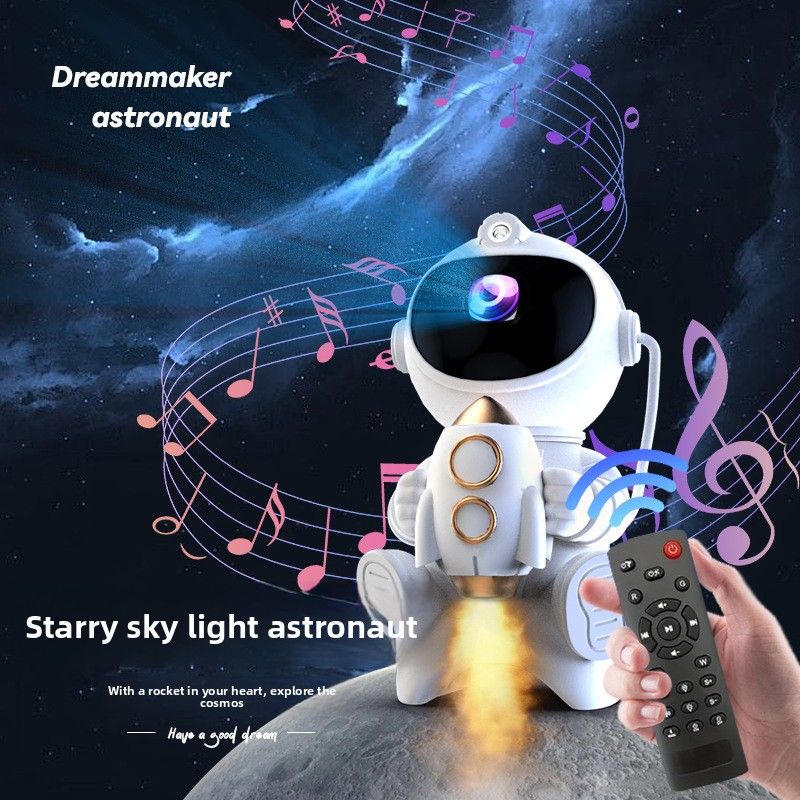 Rocket Plane Moon Astronaut Bluetooth Speaker Space Man USB Night Light Star Projection Lamp_voghion.com