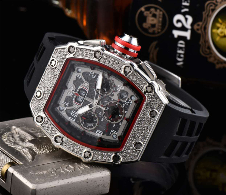 2023 New Hot Selling Diamond Set Business Six Pin Running Second Barrel Quartz Watch Men's Fashion Watch_voghion.com