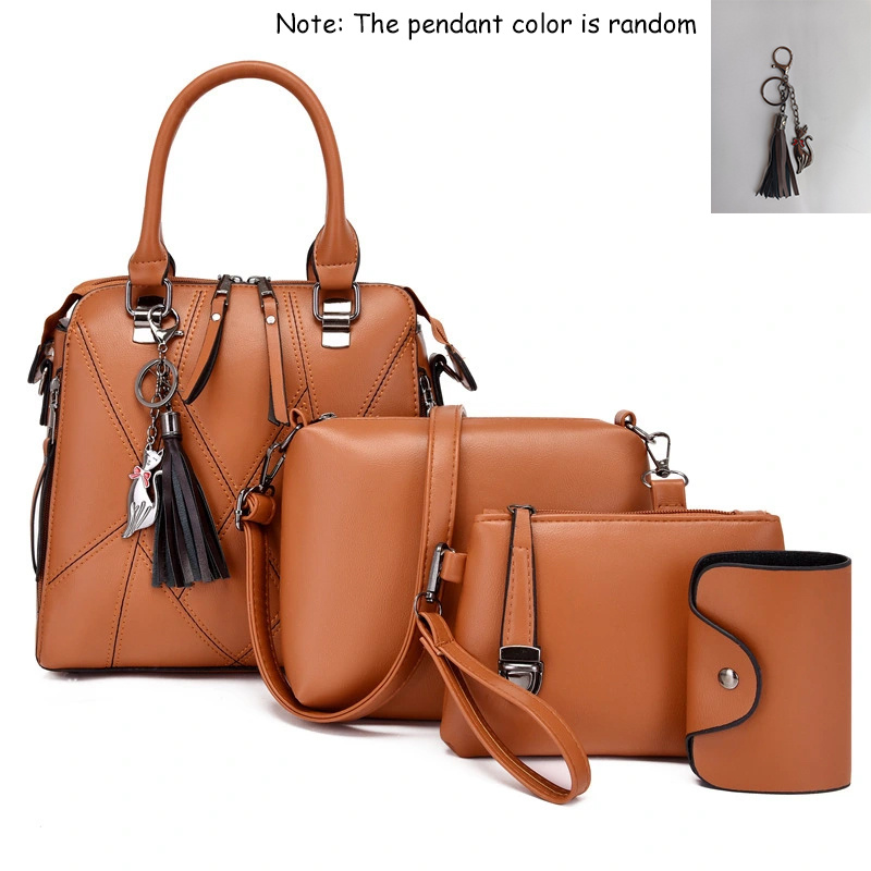 4pcs Pendant Tote Bag Crossbody Bag Card Holder Set, PU Leather Retro Shoulder Bag, Casual Versatile Commuter Bag_voghion.com