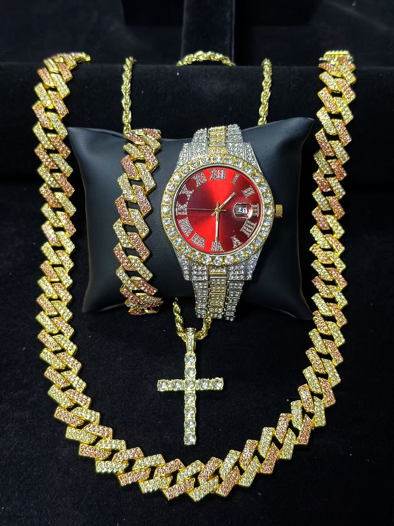 Stilvolles Quarzuhr-Set mit Diamantakzenten und passender Armband-Halsketten-Kombination – perfektes Geschenk für Männer und Frauen_voghion.com