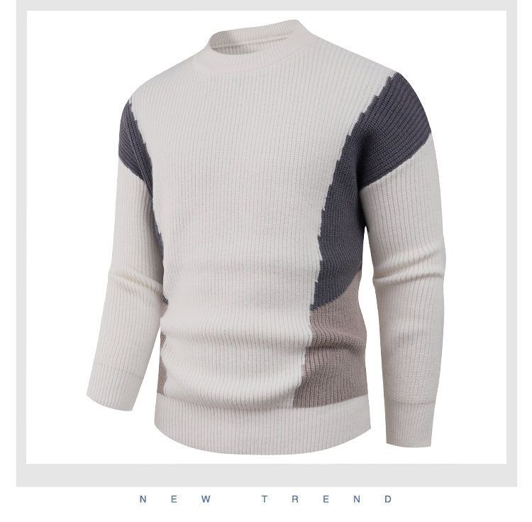 Pull minimaliste à blocs de couleurs – Pull en tricot coupe décontractée pour homme (beige/noir/kaki, M-4XL)_voghion.com