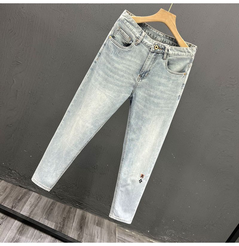 Elastische Micro Harlan Straight Leg Jeans Slim Fit und vielseitige lässige Cropped-Jeans für den Sommer, dünne Herrenhosen_voghion.com