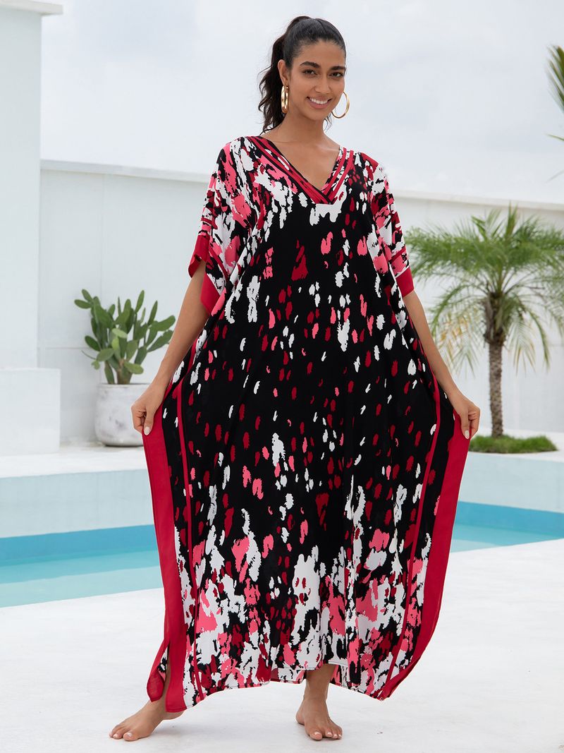 Kadın Baskılı Rayon Plaj Elbisesi - UPF Korumalı Uçuşan Boho Kimono Bornoz (Tek Beden, Hafif ve Nefes Alabilir)_voghion.com