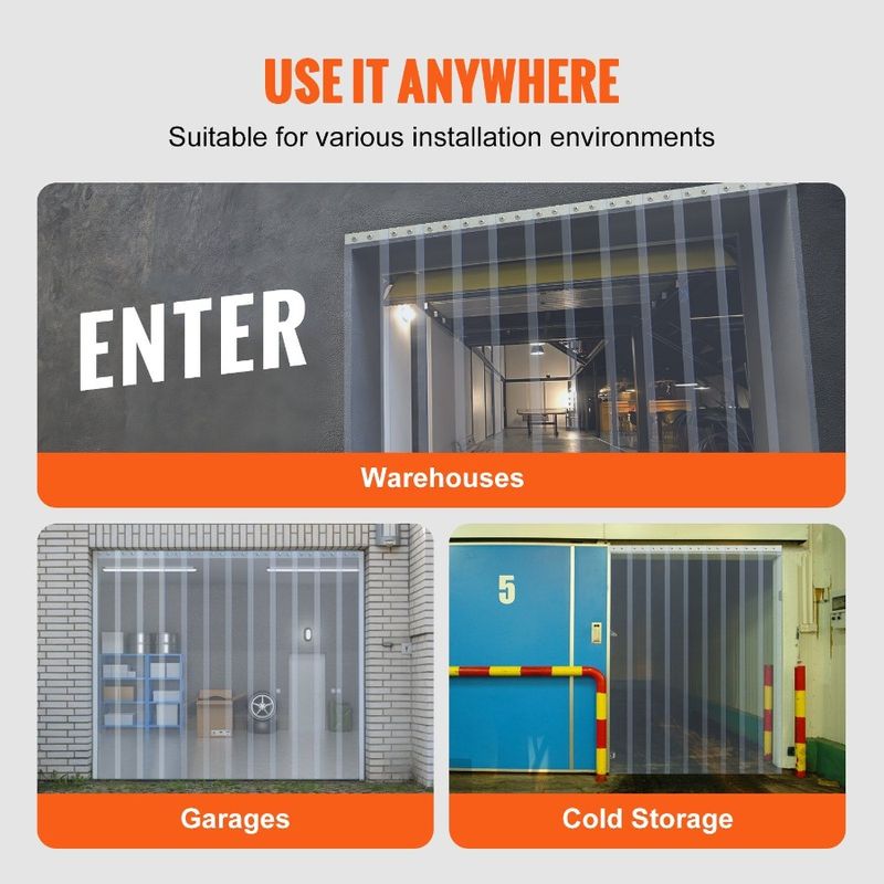 Tenda per porta in PVC, rotolo di plastica, spessore, lunghezza, 164', liscia, larghezza 8, strisce trasparenti per 0,08 strisce Doo Bulk X_voghion.com