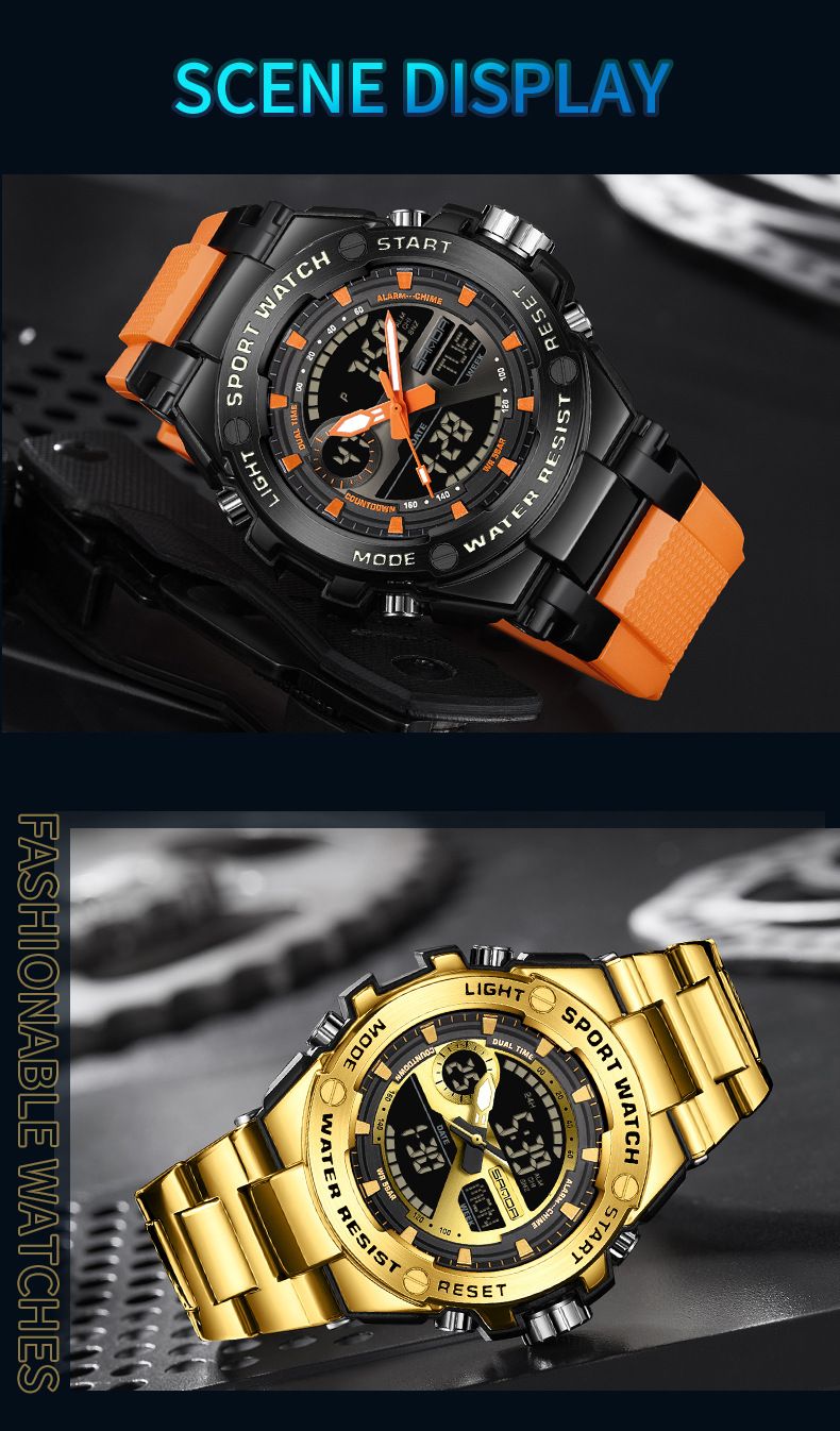 Digital Analog Dual Display Sport Watch With LED Backlight, Waterproof, Stopwatch, Alarm, Countdown For Outdoor, Business, Casual Business Watch_voghion.com