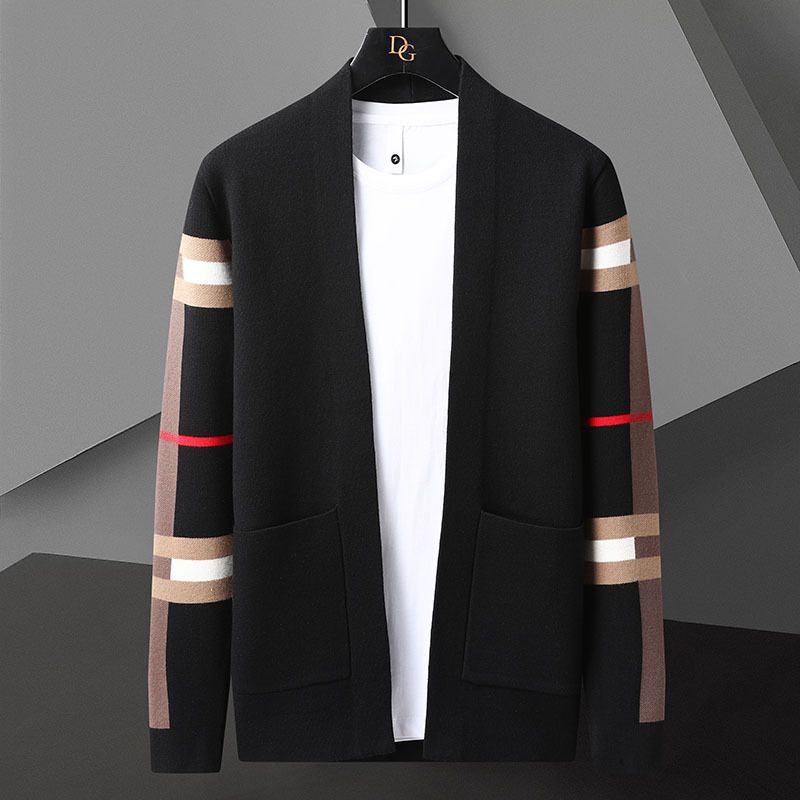 Autumn Winter New Long Sleeve Color Block Sweater Knitted Korean Style Trendy Men's Cardigan We8806_voghion.com