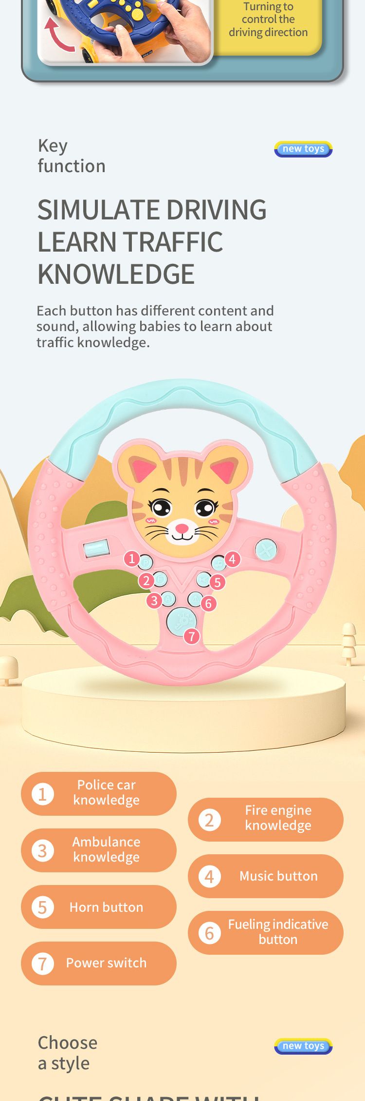 Volante interattivo per bambini con display digitale e stazione di servizio simulata - Gioco di finzione divertente per l'apprendimento precoce e il legame genitore-figlio_voghion.com