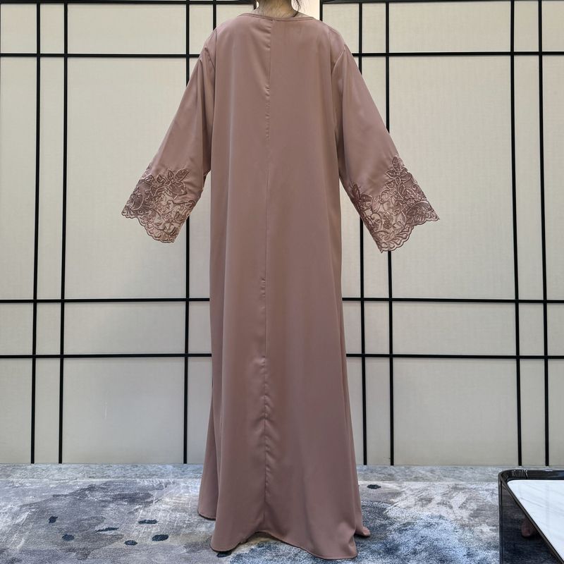 Damkläder Mellanöstern 2-delad dubbelärmad broderad morgonrock enfärgad klänning Damkläder W 066 Spets muslimsk_voghion.com