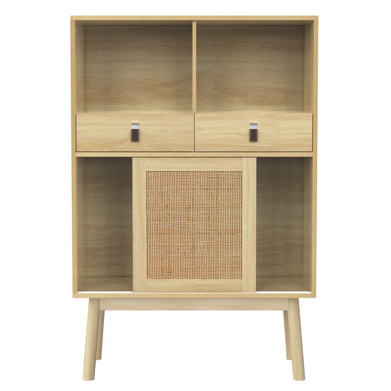 Aparador 80x120cm Mit Rattangeflecht, 2 Schubladen, 2 Türen, 2 Offene Fächer_voghion.com