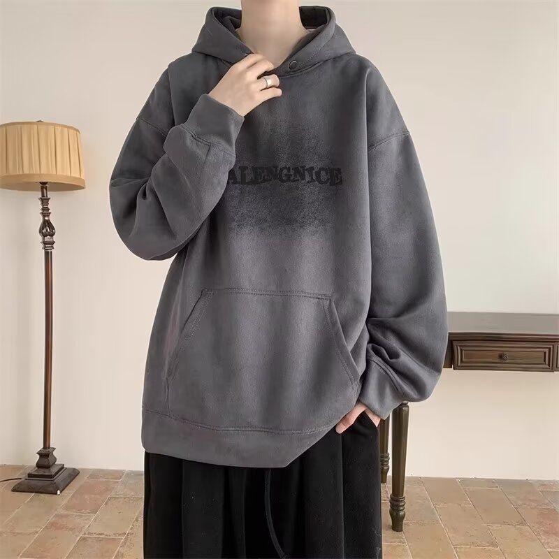 Long Sleeved Base Trendy Hooded Sweatshirt For Men In Spring And Autumn, Made Of Suede, Loose Fit_voghion.com