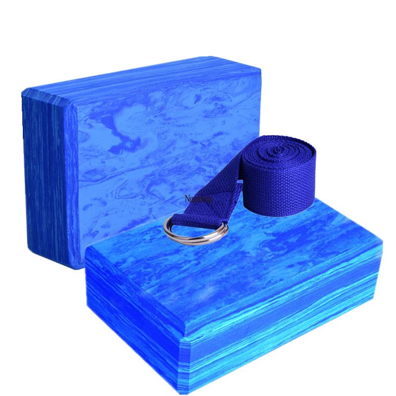 Gradient Blue Three-Piece High-Density Brick Stretching Strap Yoga Rope Beginner Aid Tool Set_voghion.com