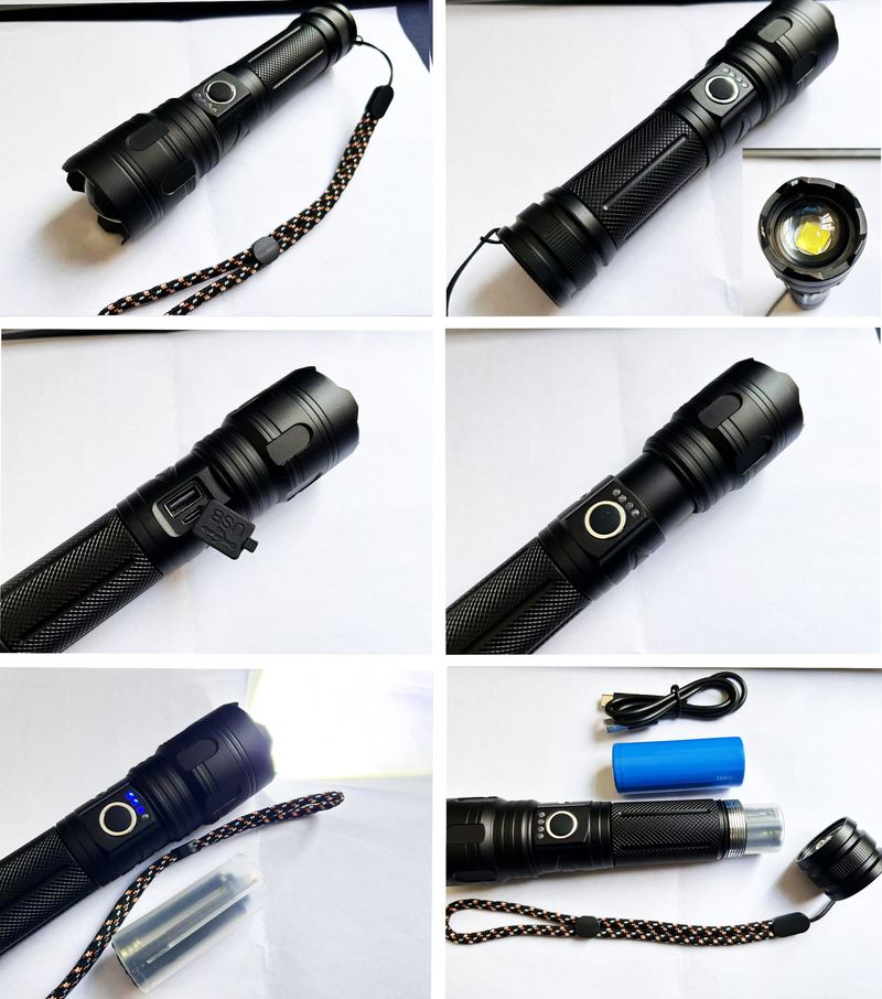 Neue Outdoor-Patrouillen-Taschenlampe mit Typ-C-Ladeanschluss, Zoom, weißem Laser, Multifunktions-Notfall-Taschenlampe mit starkem Licht_voghion.com