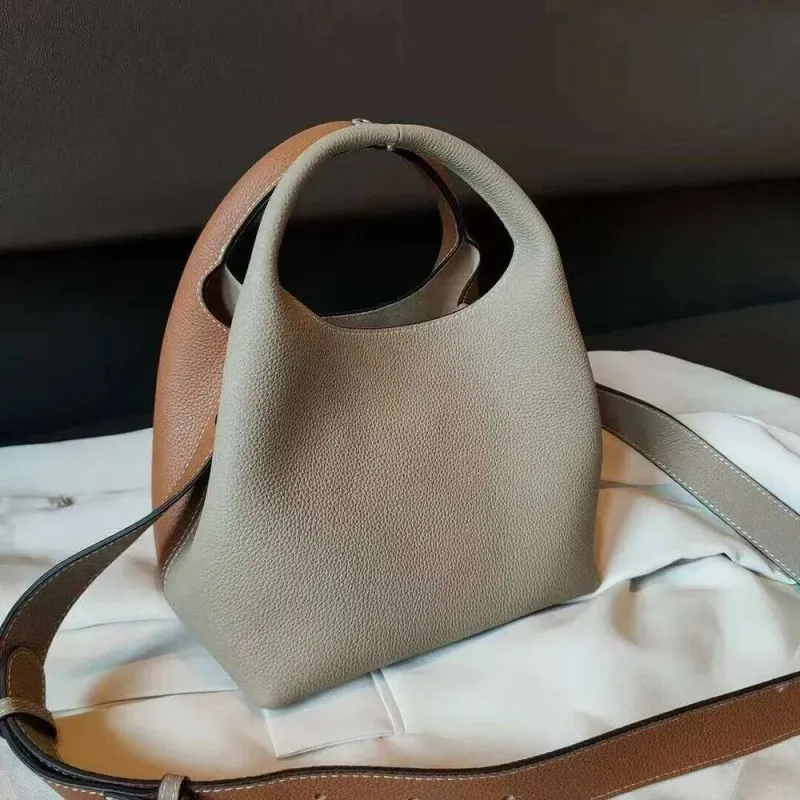 Bolsos de piel auténtica tipo cubo, de diseñador, con bloqueo y versátil, de un solo hombro, cruzados diagonales, de piel de vaca, TOGO para mujer_voghion.com
