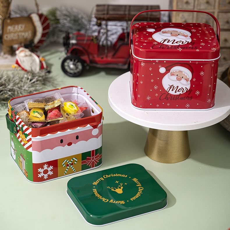 Christmas Tin Box With Handle - Decorative Storage Container For Candy, Cookies & Holiday Gifts (6 Styles, A-F)_voghion.com