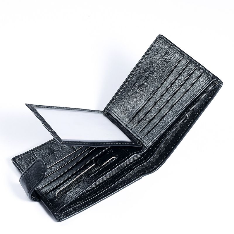 Portafoglio da uomo in vera pelle con grana litchi, con fibbia, stile retrò, porta carte pieghevole, con più scomparti per carte e porta monete._voghion.com