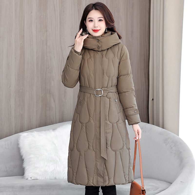 Oversized Puffer Coat With Belt – Women's Long Winter Jacket (Knee-Length, Quilted Lining, Thickened Insulation, L-XXXL)_voghion.com