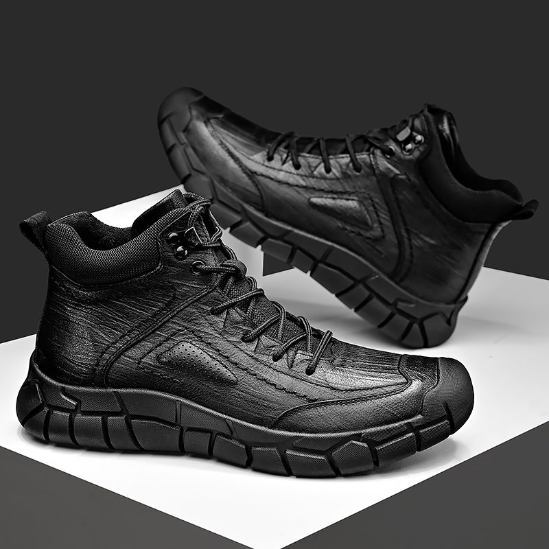 Lässige High-Top-Lederschuhe für den Außenbereich aus Leder_voghion.com