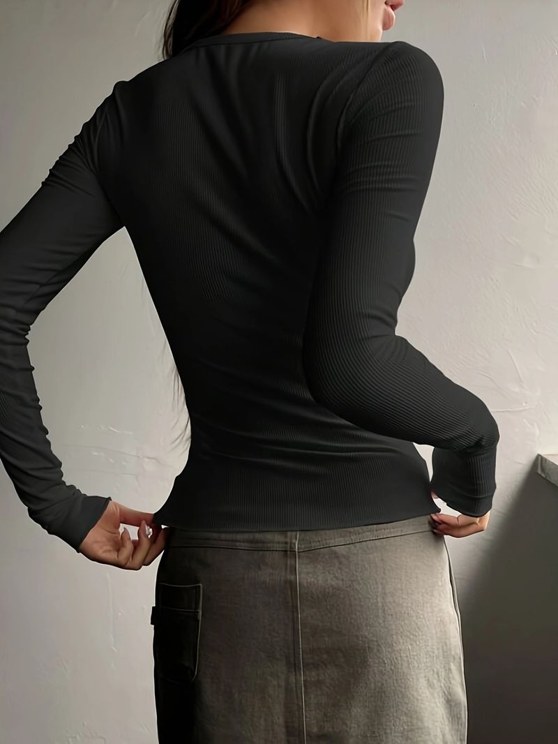 Damkläder Nytt utbud av långärmad t-shirt med halv knapptråd Sexig Hot Girl Slim Ytterkläder Damkläder_voghion.com