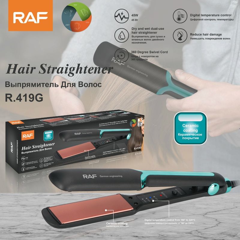 RAF Hair Straightener And Curler 2 In 1, Negative Ion Technology For Shiny Frizz-Free Hair, Ceramic Plates For Root Lifting & Volumizing, Dual Voltage For EU Travel_voghion.com