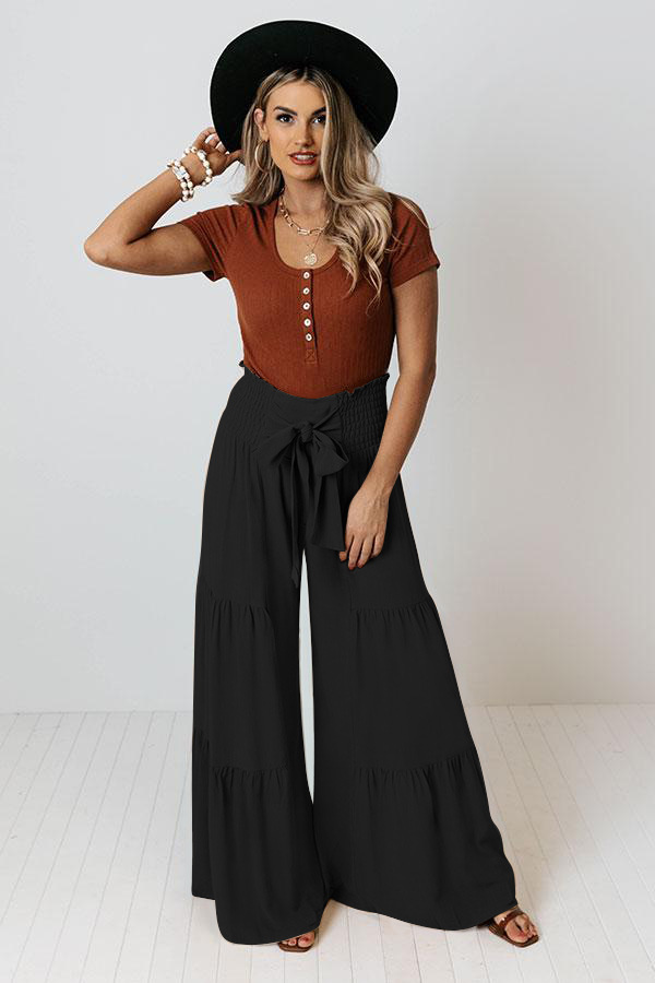 Damen-Pendelhose mit weitem Bein und hoher Taille, leicht ausgestellten Trägern, drapierter Freizeithose_voghion.com