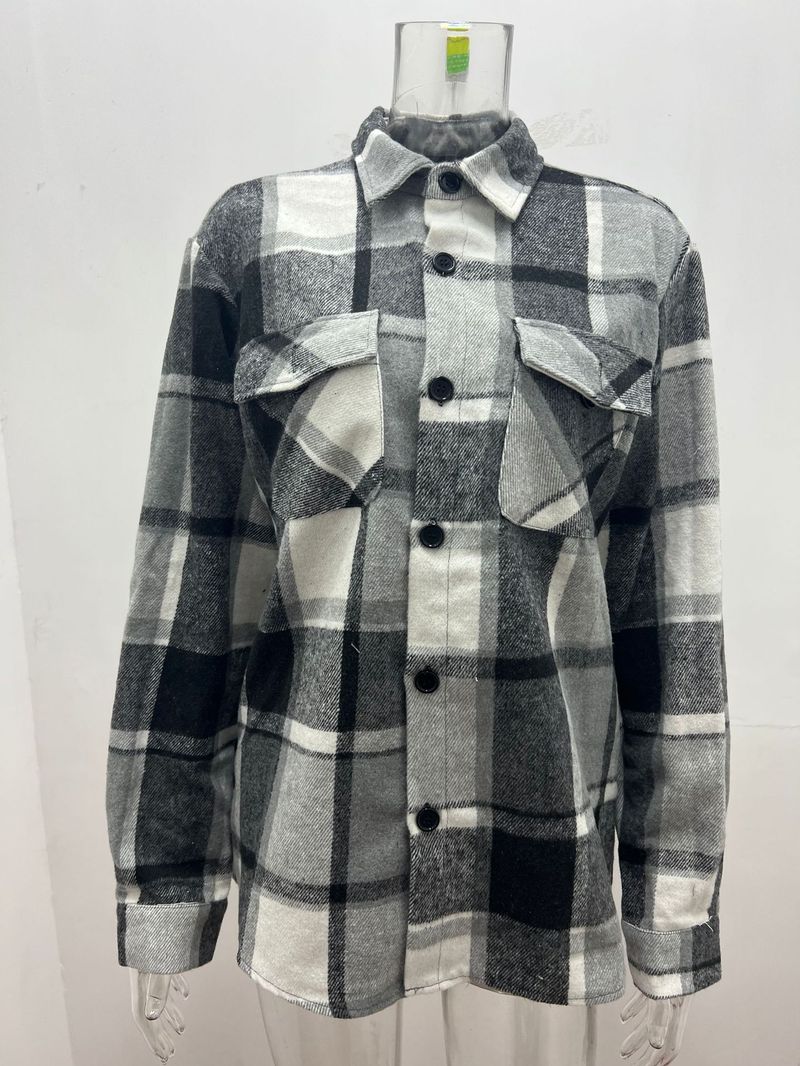 Herrenbekleidung kariertes Hemd langärmlige Knopf-Freizeitjacke_voghion.com