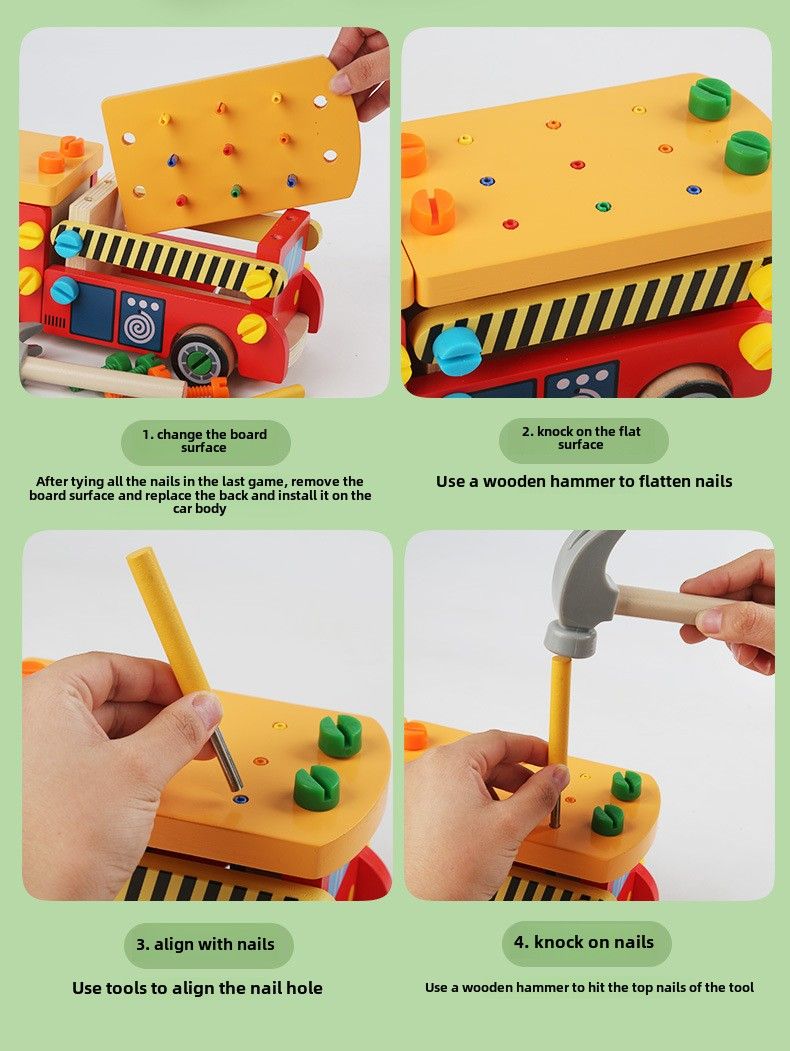 Children's wooden assembly nut car screws nails exercise baby fine action disassembly and assembly fire truck toys_voghion.com