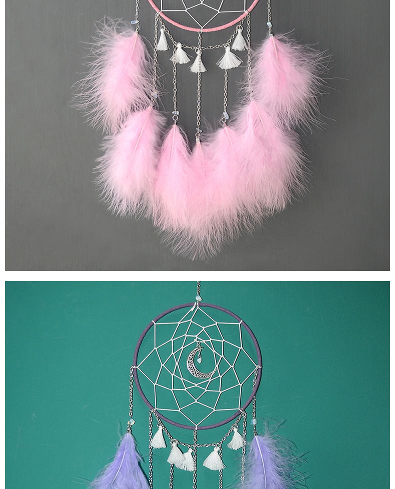 New creative white moonlight feather dream catcher pendant fashionable and simple handmade DIY wind chime pendant home accessories_voghion.com