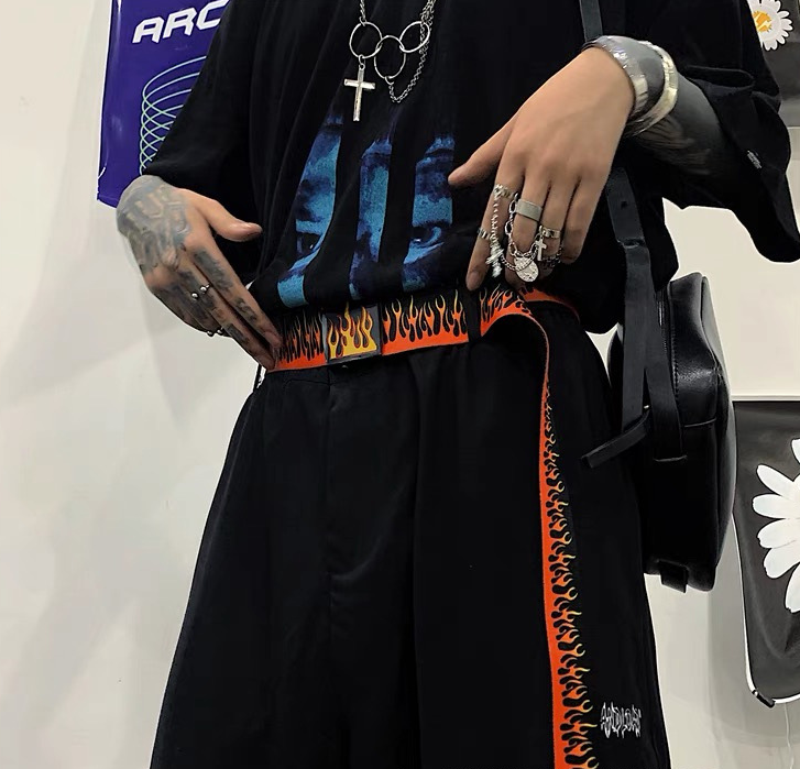 Moda europea americana HOT Fiamma Unisex Hip-hop Stile colorato Tela Fettuccia Cinture Casual Abbigliamento Accessori 125cm_voghion.com