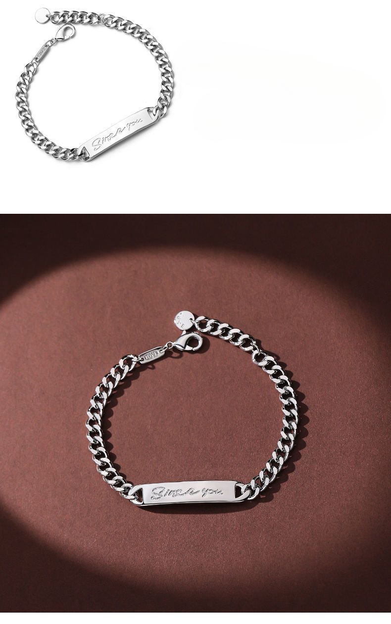 SinceYou Bracelets Couple Style One Pair Sterling Silver Cuban Chain Niche Design High-end Sense Men's Trendy_voghion.com