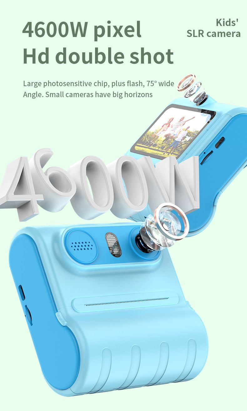 【Alta calidad】Cámara digital de alta definición con impresión instantánea para niños con lente dual única_voghion.com