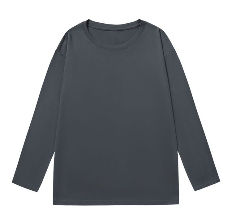 Hot sales Pure 2024 autumn and winter new item 220G pure cotton loose long sleeved solid color T-shirt_voghion.com