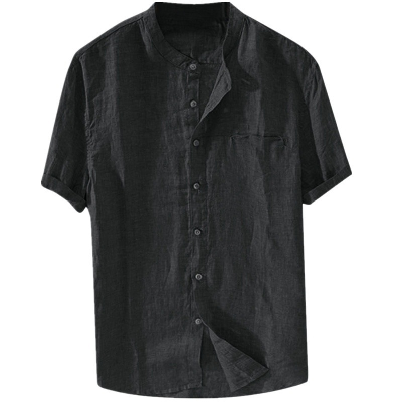 Nuove camicie casual estive da uomo a maniche corte con colletto alla coreana in cotone e lino_voghion.com