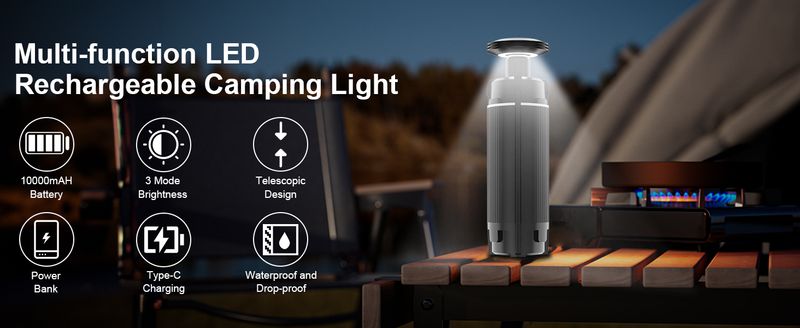 Camping Lantern Rechargeable,with Extendable Light Tripod, Tent Lights 3 Lighting Modes With 12000mah Batteries, Outdoor Waterproof Portable Lanterns_voghion.com