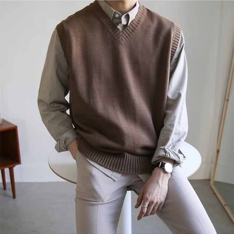 Herrenbekleidung Pullover beliebte neue Herbstmodemarke V-Ausschnitt ärmellose Weste Herren Herbst Weste Weste Strickpullover_voghion.com