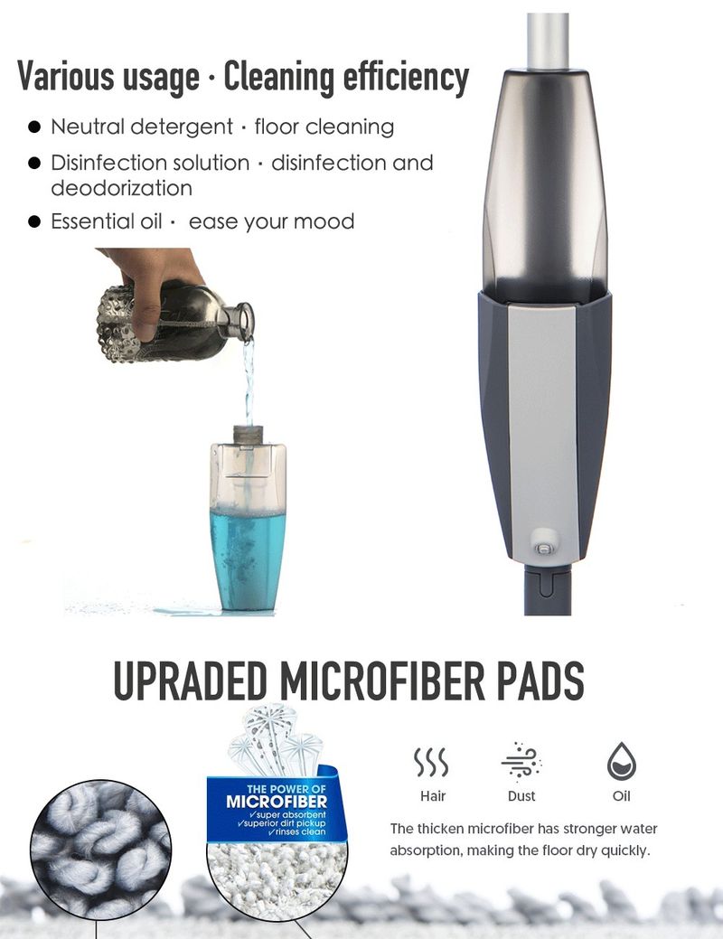 Magic Spray Mop Holzboden Mit Wiederverwendbaren Mikrofaser-Pads, 360-Grad-Griff, Heimfenster, Küche, Mopp, Kehrmaschine, Besen, Saubere Werkzeuge_voghion.com