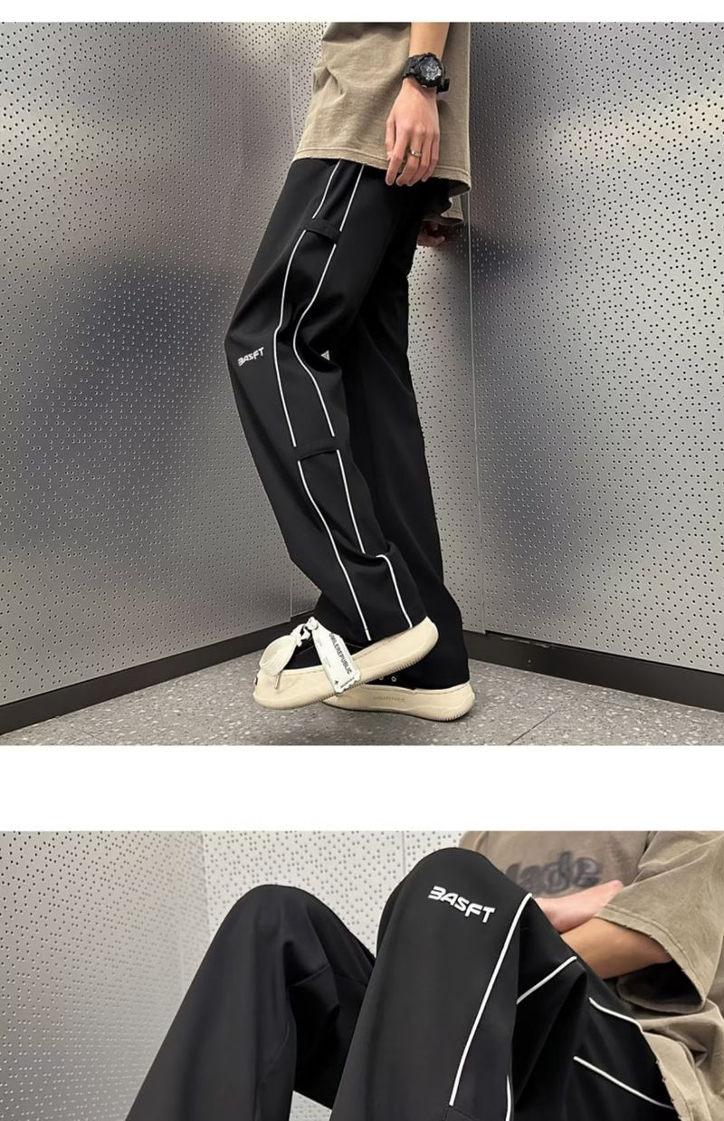 Coole casual voor heren zomer dunne Instagram afzakkende rechte losse en trendy brief wijde pijpen broek_voghion.com