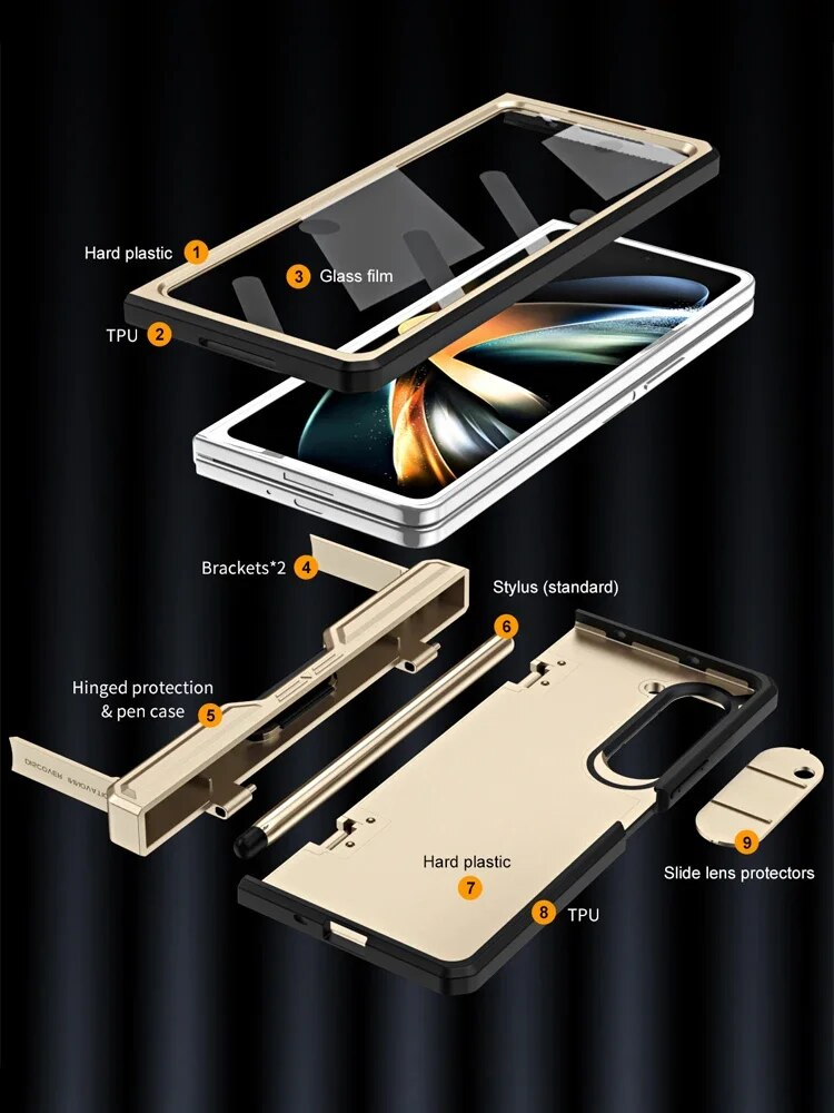 For Samsung Galaxy 4 Z Fold 5 5G Lens Protection Full Coverage Hinge Screen Protector Stand Case with S Pen_voghion.com