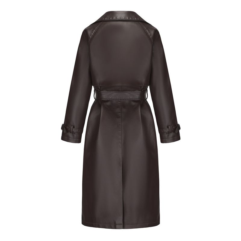 Trench lungo e largo in PU, classico oversize, con colletto rovesciato, da donna, in pelle, primavera e autunno_voghion.com